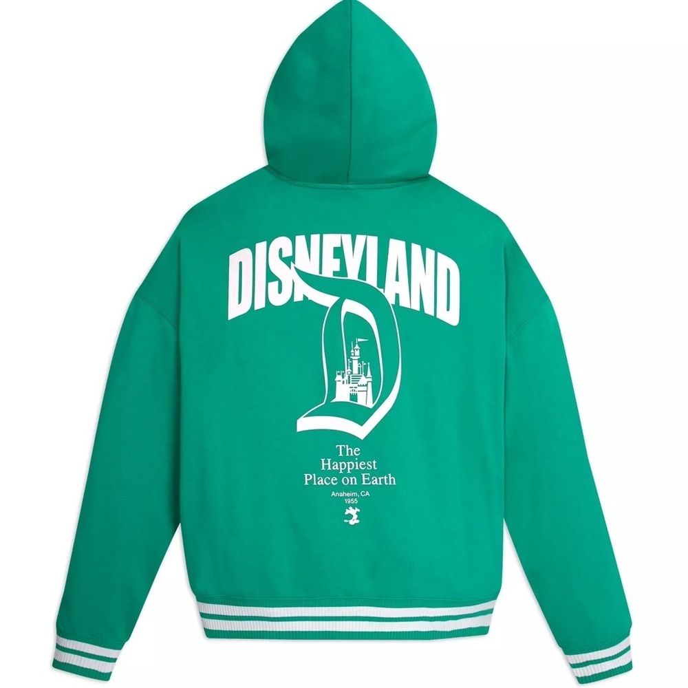 Disneyland Varsity green and white zip up hoodie Disney Mickey unisex XL